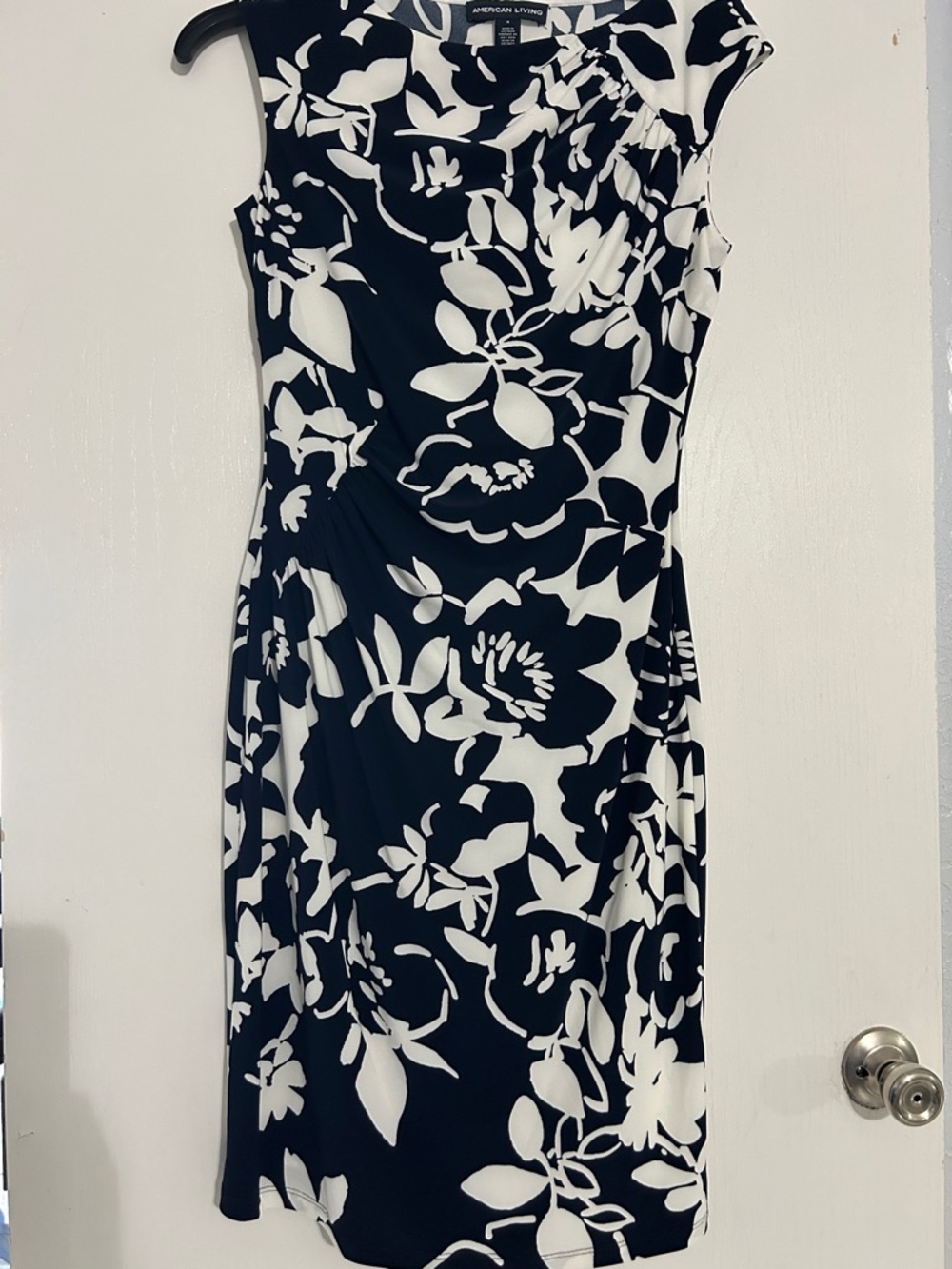 American Living Black & White Floral Cap-Sleeve Midi Dress